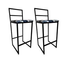 Kit 2 Banqueta Alta para cozinha balcão área externa industrial Madri Assento Azul Floral