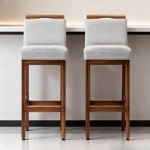 Kit 2 Banqueta Alta Para Cozinha De Madeira Maciça Estofada Com Encosto em Linho Para Bancada Americana E Área Gourmet Safira
