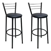 Kit 2 Banqueta Alta Preta Para Cozinha Balcão