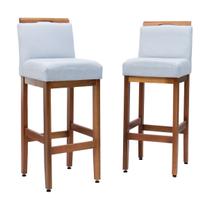 Kit 2 Banqueta Alta Safira Para Cozinha De Madeira Maciça Estofada Com Encosto Para Bancada Americana E Área Gourmet Kit 2 Banqueta Alta Safira Para Cozinha De Madeira Maciça Estofada Com Encosto Para Bancada Americana E Área Gourmet