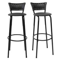 Kit 2 Banqueta Bancos 80cm Balcão Americana Bar Bancada Cozinha Gourmet Junco Preto Estrutura Preta Kit 2 Banqueta Bancos 80cm Balcão Americana Bar Bancada Cozinha Gourmet Junco Preto Estrutura Preta