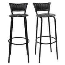 Kit 2 Banqueta Bancos 80cm Balcão Americana Bar Bancada Cozinha Gourmet Junco Preto Estrutura Preta Kit 2 Banqueta Bancos 80cm Balcão Americana Bar Bancada Cozinha Gourmet Junco Preto Estrutura Preta