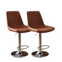 Kit 2 Banqueta Bar Concha Ajustável em material ecológico Design Moderno Base Cromada Marrom