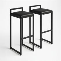 Kit 2 Banqueta Cozinha Balcão Alta material sintético Bistro Bar Moderno Cor:preto