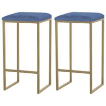 Kit 2 Banqueta Decorativa Billie Base Gold Suede Azul Marinho G41 - Gran Belo