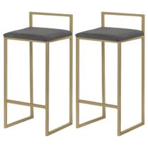 Kit 2 Banqueta Decorativa Selena Base Gold Suede Cinza G41 - Gran Belo