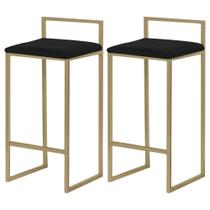 Kit 2 Banqueta Decorativa Selena Base Gold Suede Preto G41 - Gran Belo