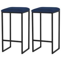 Kit 2 Banqueta Donna Preta veludo Azul Marinho - Straso Móveis