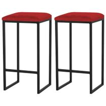 Kit 2 Banqueta Donna Preta Veludo Vermelho- Straso Móveis