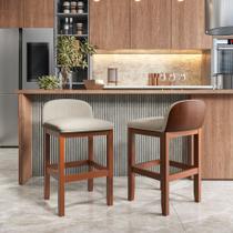 Kit 2 Banqueta Gourmet Onix Ilha Baixa 75cm Encosto Composê Marrom Base Madeira Maciça