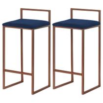 Kit 2 Banqueta Lavinia bronze Veludo Azul Marinho- Straso Móveis Kit 2 Banqueta Lavinia bronze Veludo Azul Marinho- Straso Móveis