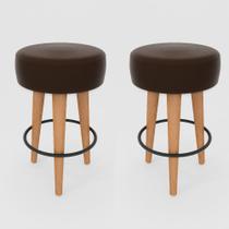 Kit 2 Banqueta Média Cozinha 60cm Estofada Marrom Madeira Maciça Urban