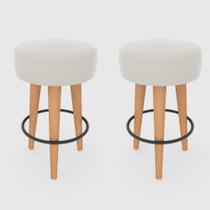 Kit 2 Banqueta Média Cozinha 60cm Estofada Off-White Madeira Maciça Urban