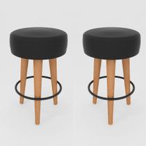 Kit 2 Banqueta Média Cozinha 60cm Estofada Preto Madeira Maciça Urban
