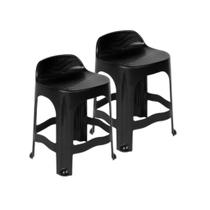 Kit 2 Banqueta Plástica Vila Real Preto com Encosto