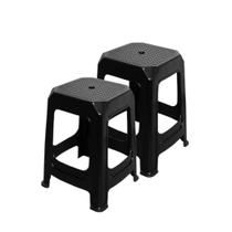 Kit 2 Banqueta Porto de Plástico Preto com Detalhes no Assento