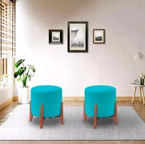 kit 2 Banqueta Puff Thor Luxo Madeira Maciça