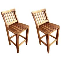 Kit 2 Banquetas 60cm com Encosto Conforto Madeira de Demolição Peroba Rosa