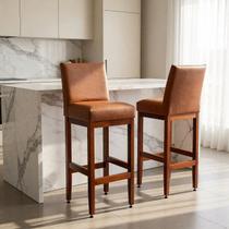 Kit 2 Banquetas Alta 75cm Elegância em Madeira Maciça Tecido Sintético Conforto para Bancadas Gourmet Cozinhas Americanas Ilha Dallas