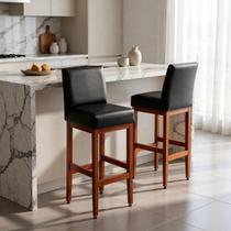 Kit 2 Banquetas Alta 75cm Elegância em Madeira Maciça Tecido Sintético Conforto para Bancadas Gourmet Cozinhas Americanas Ilha Dallas Kit 2 Banquetas Alta 75cm Elegância em Madeira Maciça Tecido Sintético Conforto para Bancadas Gourmet Cozinhas Americanas Ilha Dallas