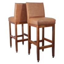 Kit 2 Banquetas Alta 75cm Estofadas com Encosto Tecido Sintético Madeira Maciça Cozinha Bancada Gourmet Bistrô Americana Ilha Dallas