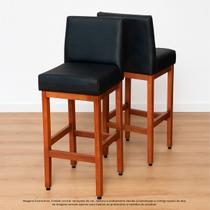 Kit 2 Banquetas Alta 75cm Estofadas com Encosto Tecido Sintético Madeira Maciça Cozinha Bancada Gourmet Bistrô Americana Ilha Dallas