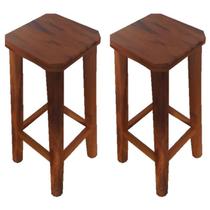 Kit 2 Banquetas Alta Assento Quadrado Sem Encosto Madeira de Demolição Peroba Rosa
