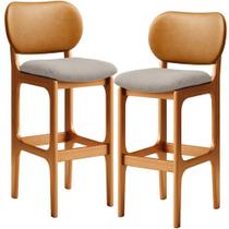 Kit 2 Banquetas Alta Bar Cozinha Jantar Betta L02 Imbuia Material Sintético Whisky Linho Bege - Lyam Decor Kit 2 Banquetas Alta Bar Cozinha Jantar Betta L02 Imbuia Material Sintético Whisky Linho Bege - Lyam Decor