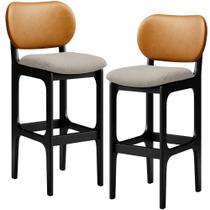 Kit 2 Banquetas Alta Bar Cozinha Jantar Betta L02 Preto Material Sintético Whisky Linho Bege - Lyam Decor Kit 2 Banquetas Alta Bar Cozinha Jantar Betta L02 Preto Material Sintético Whisky Linho Bege - Lyam Decor