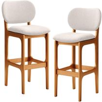 Kit 2 Banquetas Alta Bar Cozinha Sala Jantar Fixa Betta L02 Imbuia Linho Cru - Lyam Decor