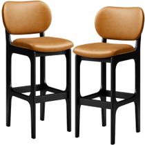 Kit 2 Banquetas Alta Bar Cozinha Sala Jantar Fixa Betta L02 Preto material sintético Whisky - Lyam Decor