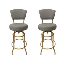 Kit 2 Banquetas Alta Bar Giratória com Encosto cor Dourado fosco Assento cor linho Cinza grosso Confortável
