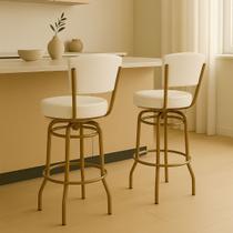 Kit 2 Banquetas Alta Bar Giratória com Encosto cor Dourado fosco Assento grosso Confortável branco Kit 2 Banquetas Alta Bar Giratória com Encosto cor Dourado fosco Assento grosso Confortável branco