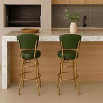 Kit 2 Banquetas Alta Bar Giratória com Encosto cor Dourado fosco Assento grosso Confortável Verde Kit 2 Banquetas Alta Bar Giratória com Encosto cor Dourado fosco Assento grosso Confortável Verde