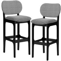 Kit 2 Banquetas Alta Betta Preto Suede Pied Poule Kit 2 Banquetas Alta Betta Preto Suede Pied Poule