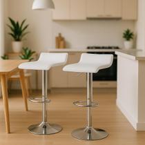 Kit 2 Banquetas Alta Com Encosto Baixo Estofado Para Cozinha Ilha Bancada Belo Horizonte Branca
