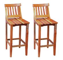 Kit 2 Banquetas Alta com Encosto Conforto Madeira Maciça de Demolição Natural Kit 2 Banquetas Alta com Encosto Conforto Madeira Maciça de Demolição Natural