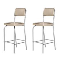 Kit 2 Banquetas Alta Cozinha Americana Gourmet Bar Balcão em Aço Cromado Reforçado Vintage Bege