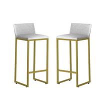 Kit 2 Banquetas Alta Dani Reforçada Decorativa Balcão Bancada Cozinha Bar Área Gourmet Base Dourada material sintético