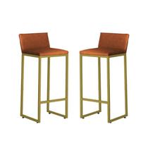 Kit 2 Banquetas Alta Dani Reforçada Decorativa Balcão Bancada Cozinha Bar Área Gourmet Base Dourada material sintético