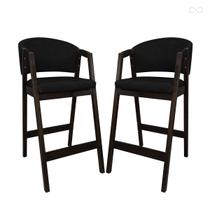 Kit 2 Banquetas Alta de Madeira Maciça Capuccino Ravena com Encosto Sintético Preto CCS