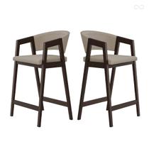 Kit 2 Banquetas Alta de Madeira Maciça Capuccino Ravena com Encosto Suede Bege CCS