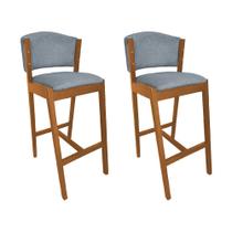 Kit 2 Banquetas Alta de Madeira Maciça Cerejeira Premium Ana com Encosto Linho Cinza Kit 2 Banquetas Alta de Madeira Maciça Cerejeira Premium Ana com Encosto Linho Cinza
