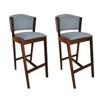 Kit 2 Banquetas Alta de Madeira Maciça Mel Premium Ana com Encosto Linho Cinza Kit 2 Banquetas Alta de Madeira Maciça Mel Premium Ana com Encosto Linho Cinza
