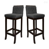 Kit 2 Banquetas Alta de Madeira Maciça Nice com Encosto Matelassê Suede Cinza CCS