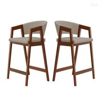 Kit 2 Banquetas Alta de Madeira Maciça Pinhão Ravena com Encosto Suede Bege CCS Kit 2 Banquetas Alta de Madeira Maciça Pinhão Ravena com Encosto Suede Bege CCS