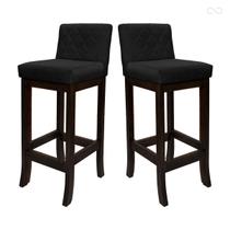 Kit 2 Banquetas Alta de Madeira Maciça Tóquio com Encosto Matelassê Suede Preto CCS