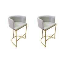 Kit 2 Banquetas Alta Decorativa Luxo Zoe Tecido Bouclé Base De Metal Dourado Fosco Kit 2 Banquetas Alta Decorativa Luxo Zoe Tecido Bouclé Base De Metal Dourado Fosco