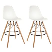 Kit 2 Banquetas Alta Eiffel Eames Base Madeira Cozinha Bar - Branca