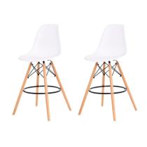 Kit 2 Banquetas Alta Eiffel Eames Branca Base Madeira